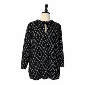 Au Lieu Black White Diamond Knit Long Sleeve Textured Sweater Women’s Size 1X